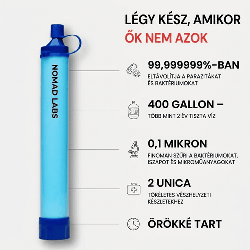 HYDRA-X2 - Túlélő Vízszűrő Szívószál (400 Liter Iható Vízhez)